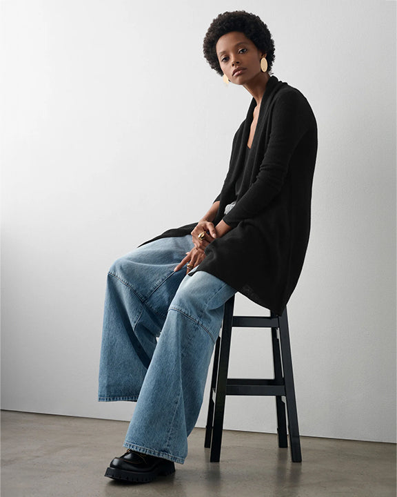 White and Warren Cashmere Trapeze in Black