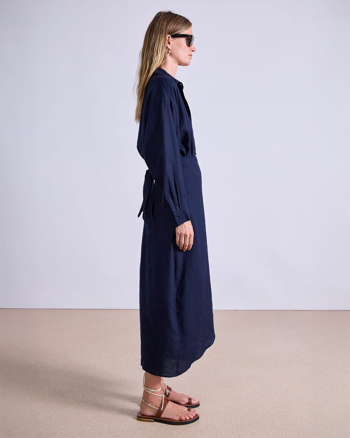 Apiece Apart Alessandra Sarong Shirt Dress in Navy