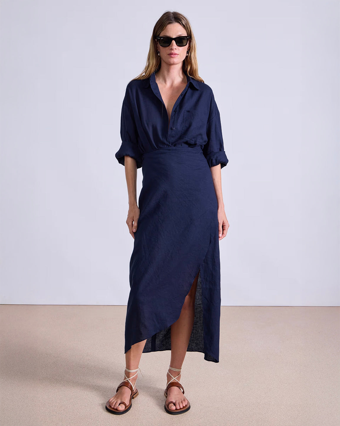 Apiece Apart Alessandra Sarong Shirt Dress in Navy