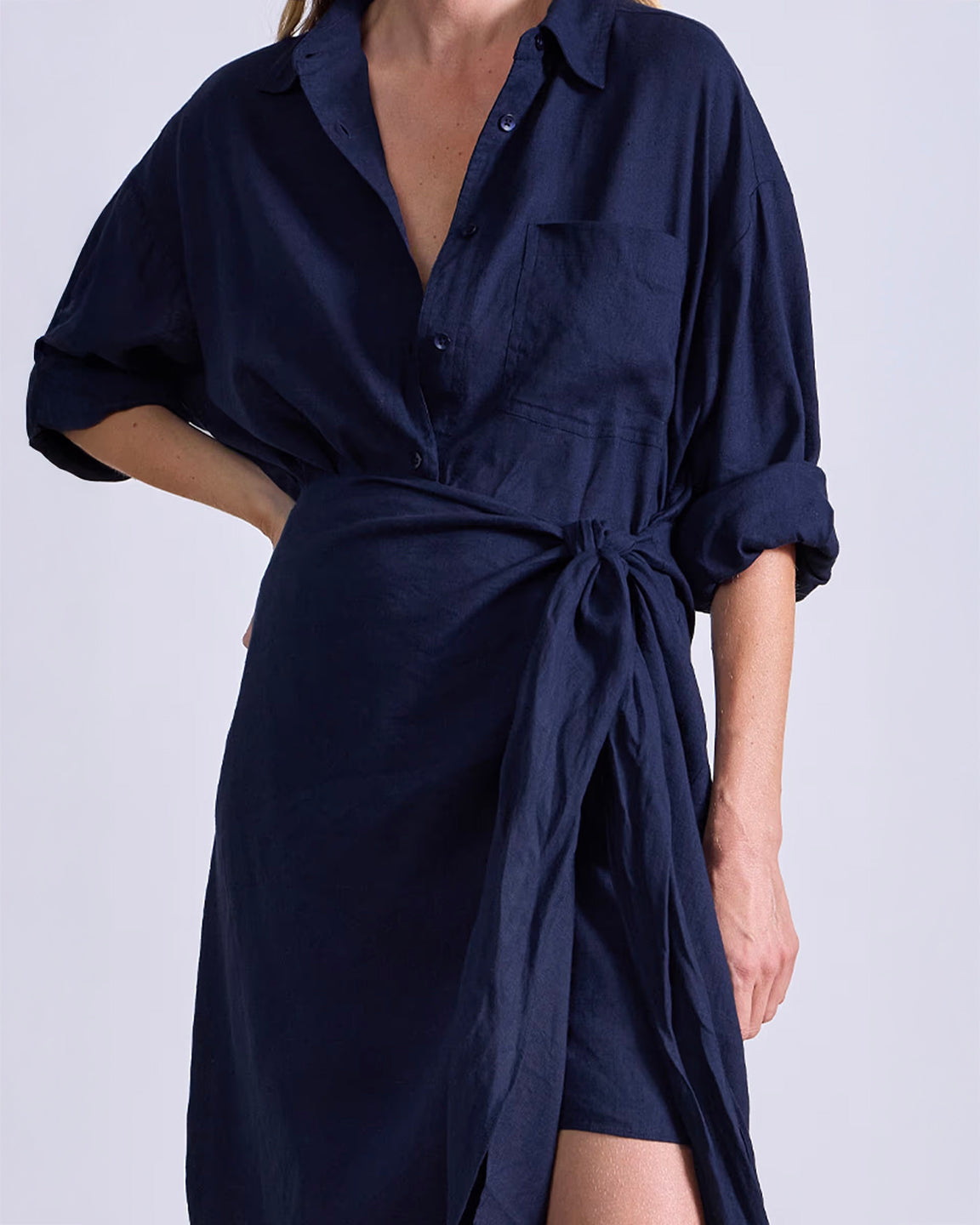 Apiece Apart Alessandra Sarong Shirt Dress in Navy