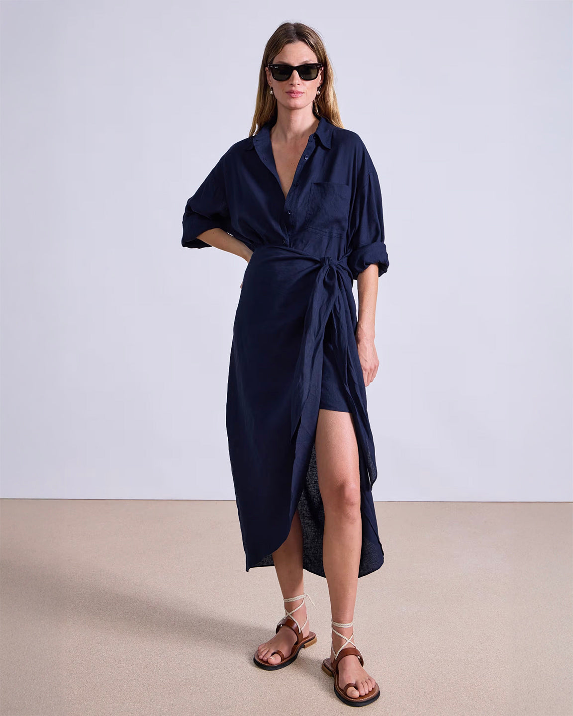Apiece Apart Alessandra Sarong Shirt Dress in Navy