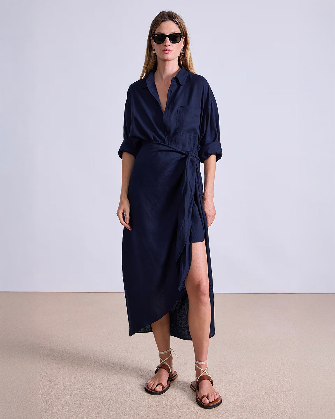 Alessandra Sarong Shirt Dress 6 / Navy