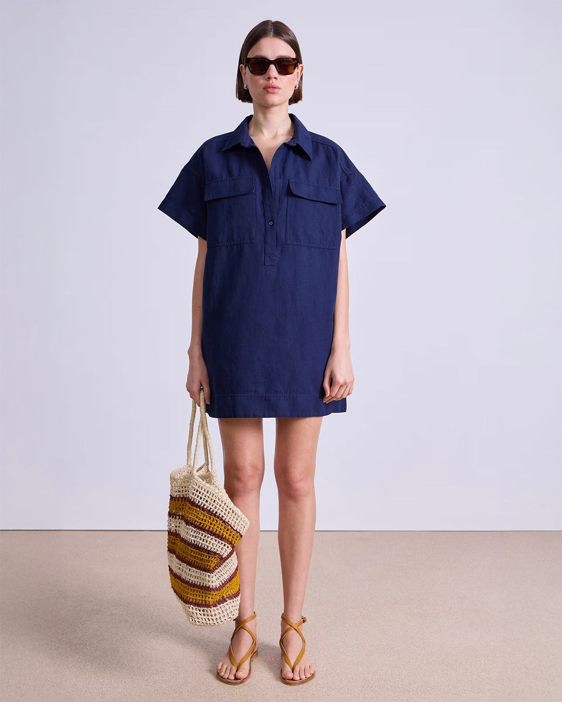 navy short sleeve shift dress Z Supply Routine Shift Mini Dress In Navy Cotton
