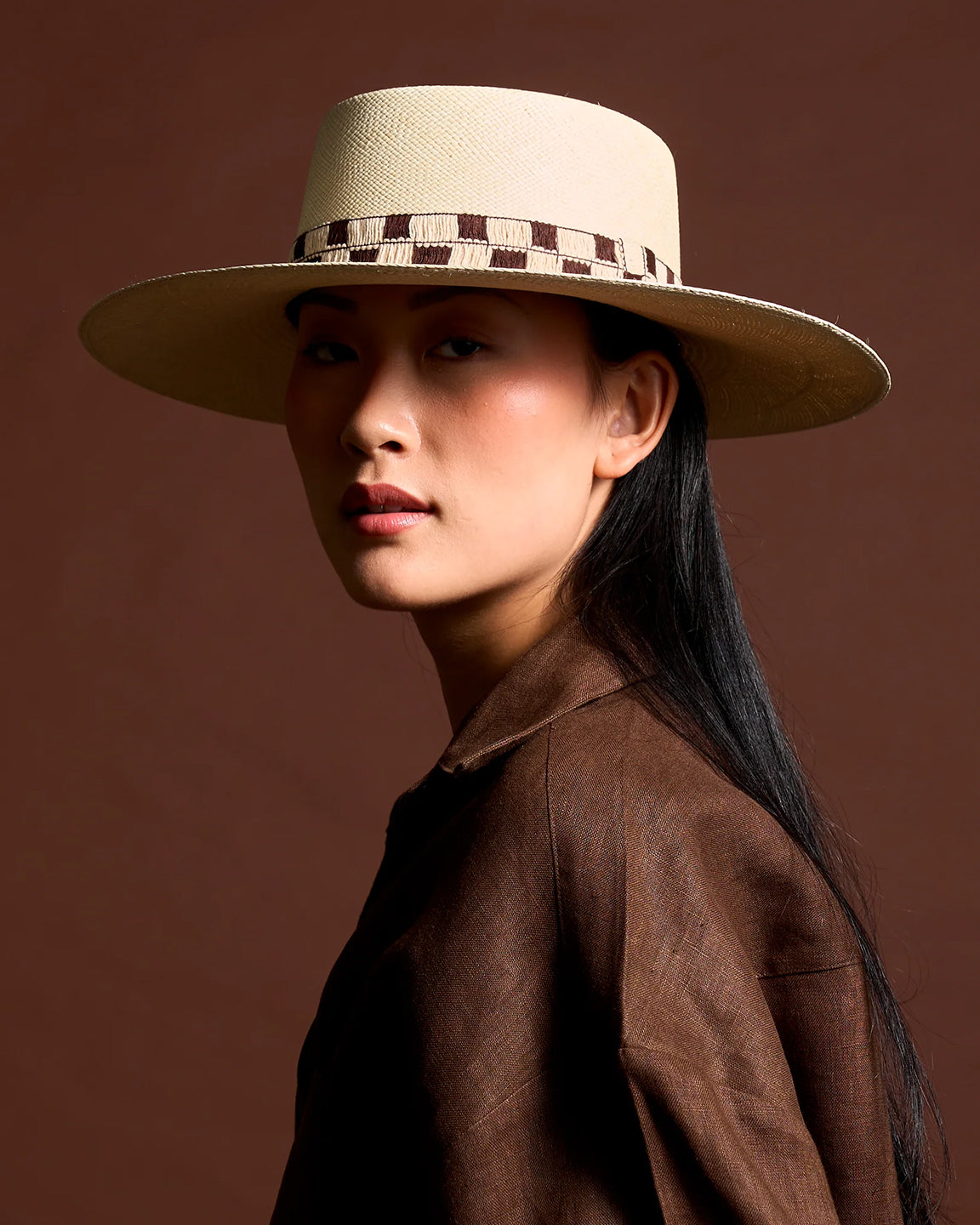 ARTESANO Troia Wide Brim in Natural & Checked Band in Natural