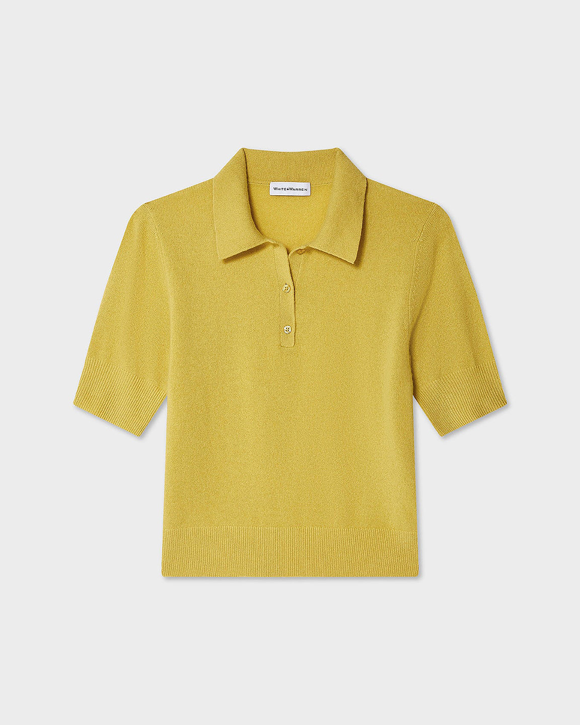 White and Warren Cashmere Polo Top in Yellow Sunbeam