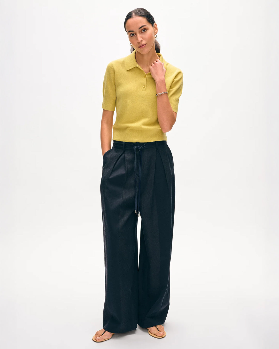 White and Warren Cashmere Polo Top in Yellow Sunbeam