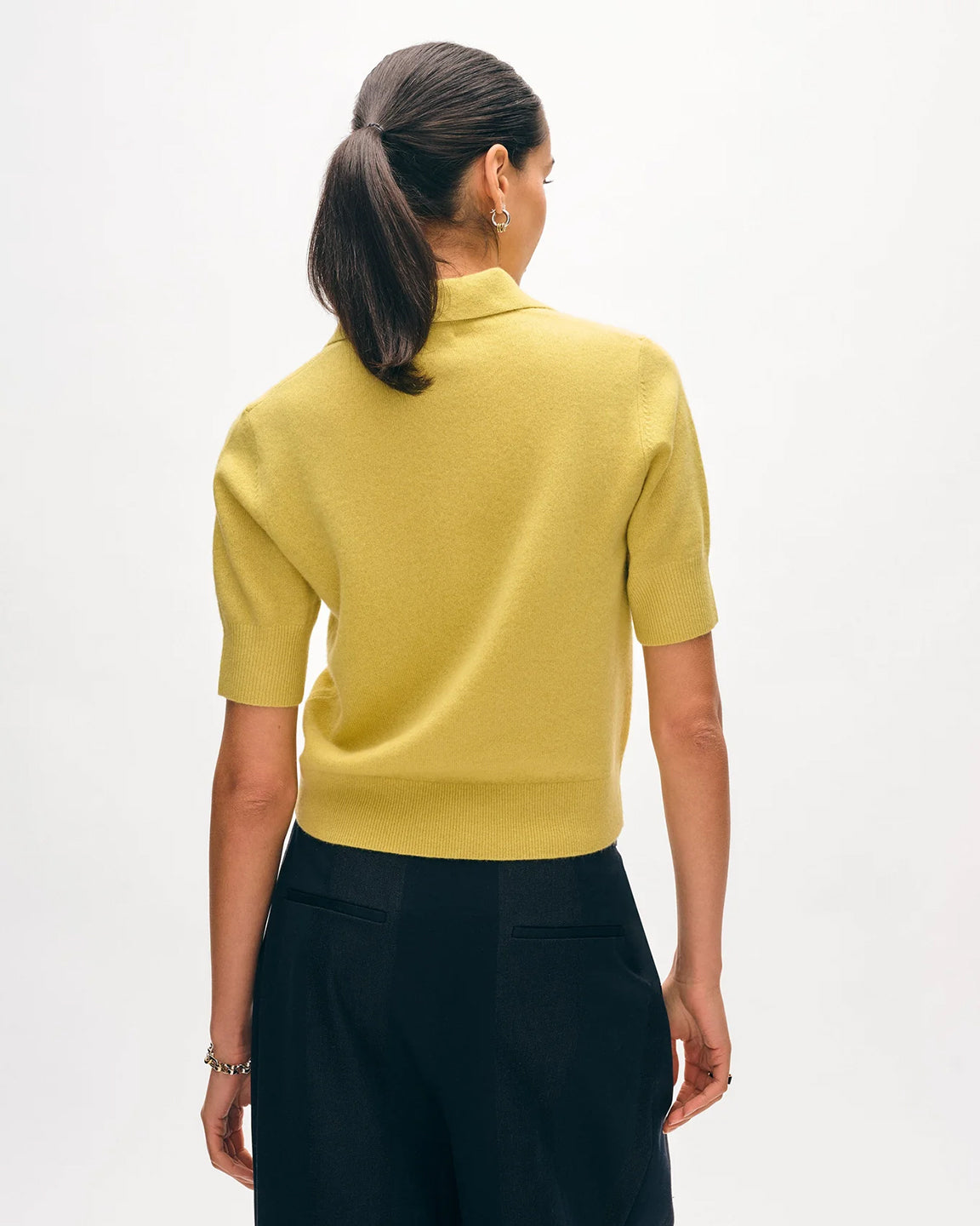 White and Warren Cashmere Polo Top in Yellow Sunbeam
