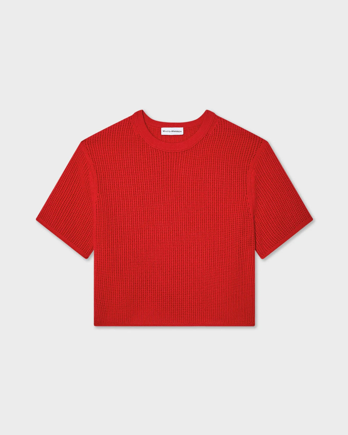 White and Warren Cashmere Waffle Mesh Tee in French Red