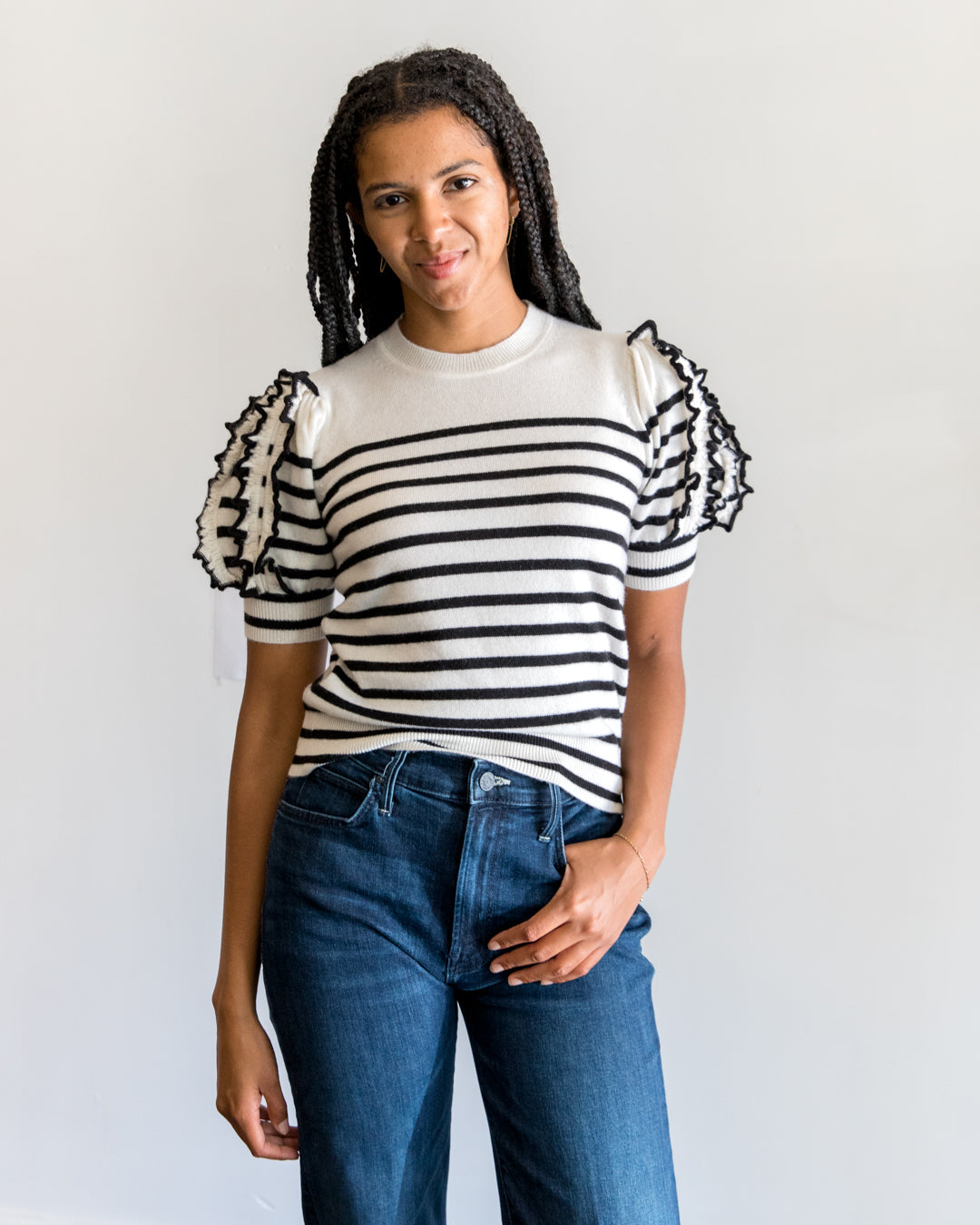 Ulla Johnson Ottilie Top in Noir Stripe