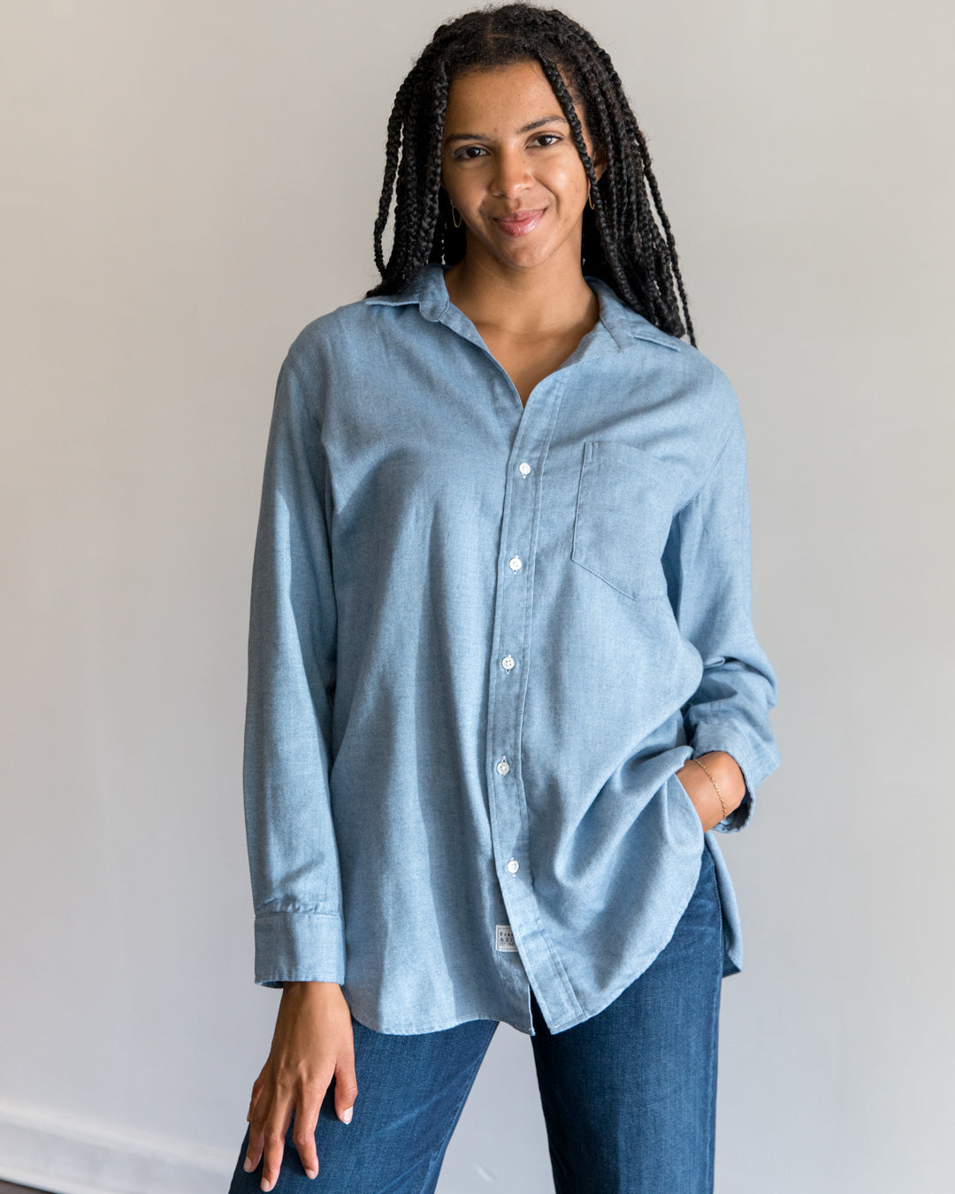 Frank & Eileen Joedy Boyfriend Button-up Shirt in Blue Herringbone