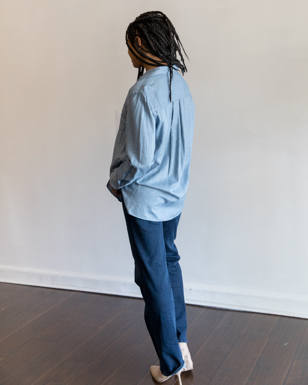 Frank & Eileen Joedy Boyfriend Button-up Shirt in Blue Herringbone