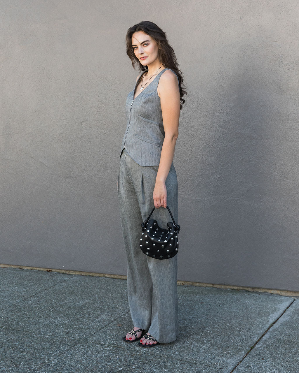 Smythe Exposed Zip Waistcoat in Granite