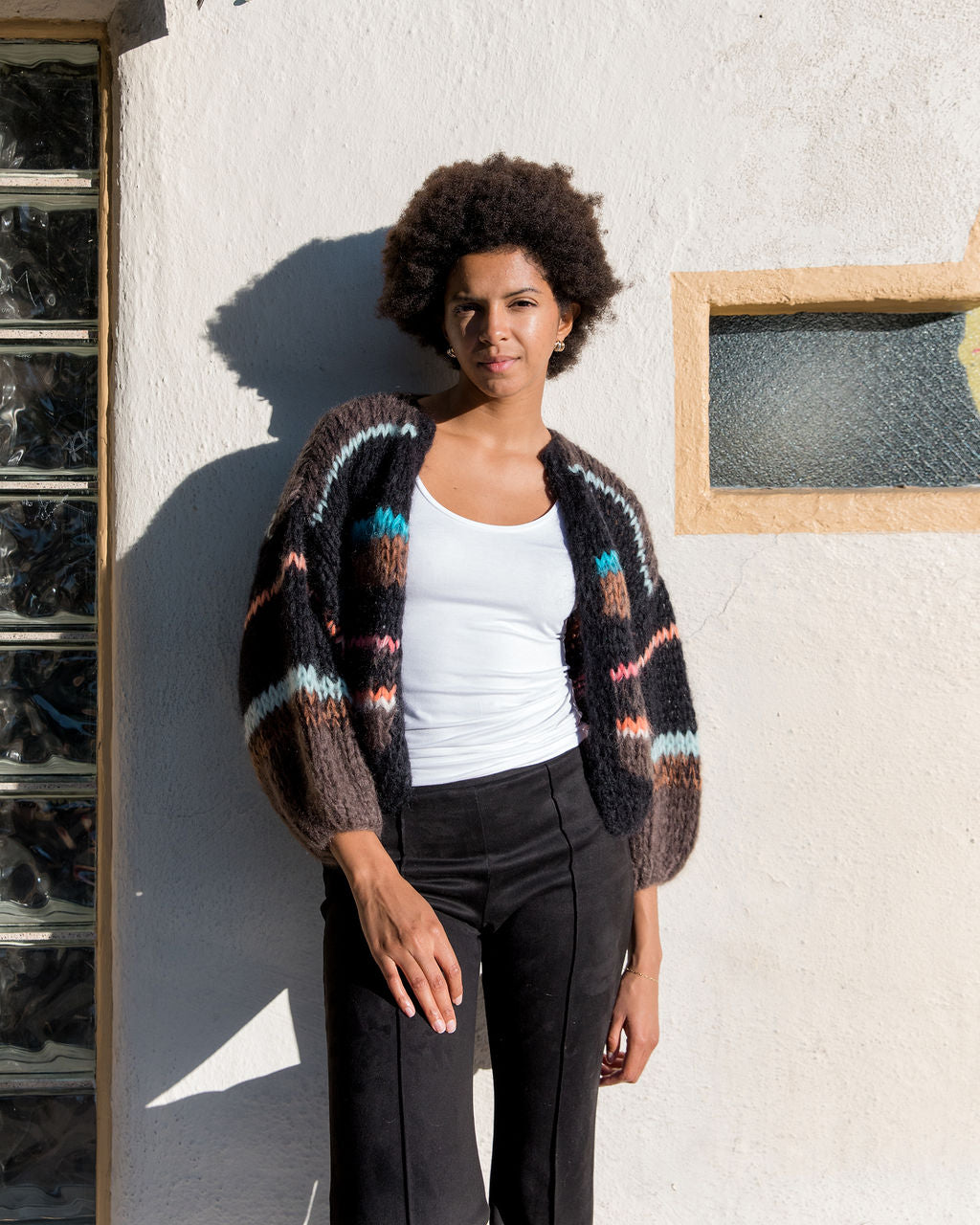 Maiami Stripes Galore Bomber Cardigan in Chocolate