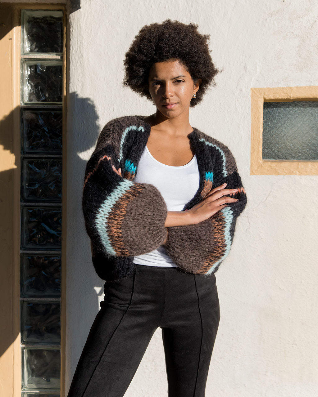 Maiami Stripes Galore Bomber Cardigan in Chocolate