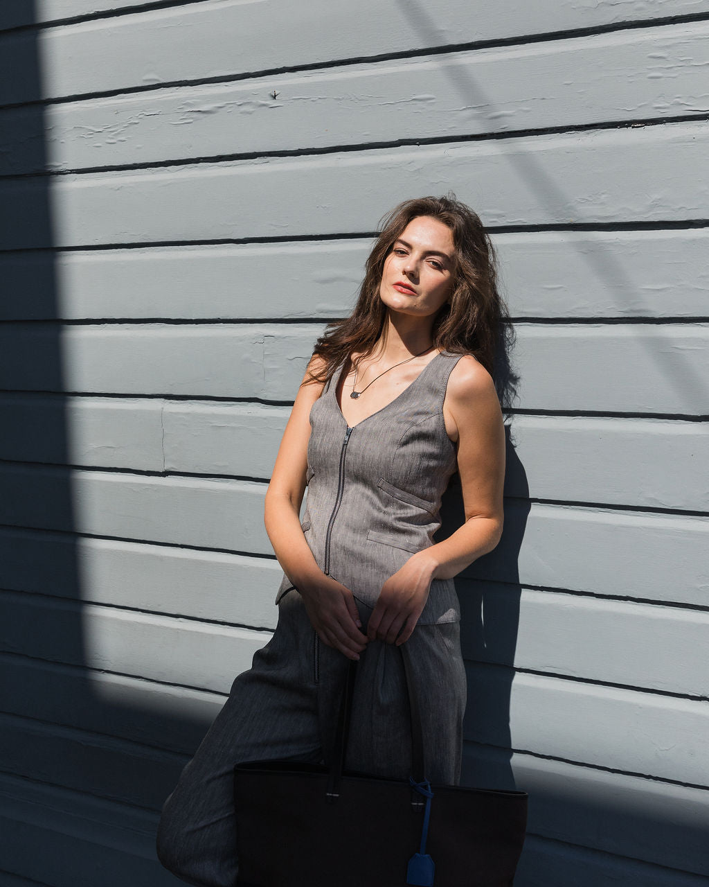 Smythe Exposed Zip Waistcoat in Granite