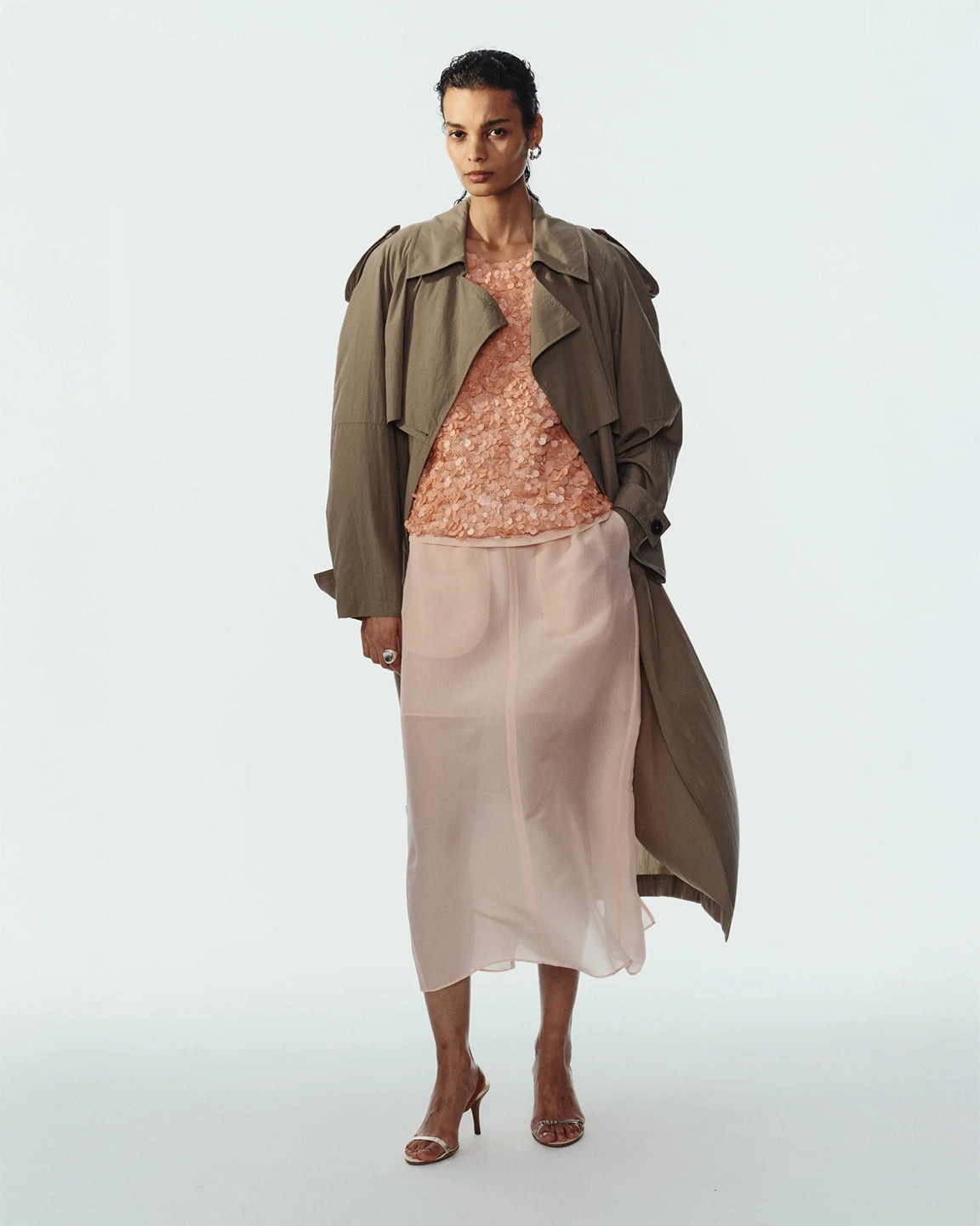 Saint Art Sloan Nylon Trench in Silver Sage