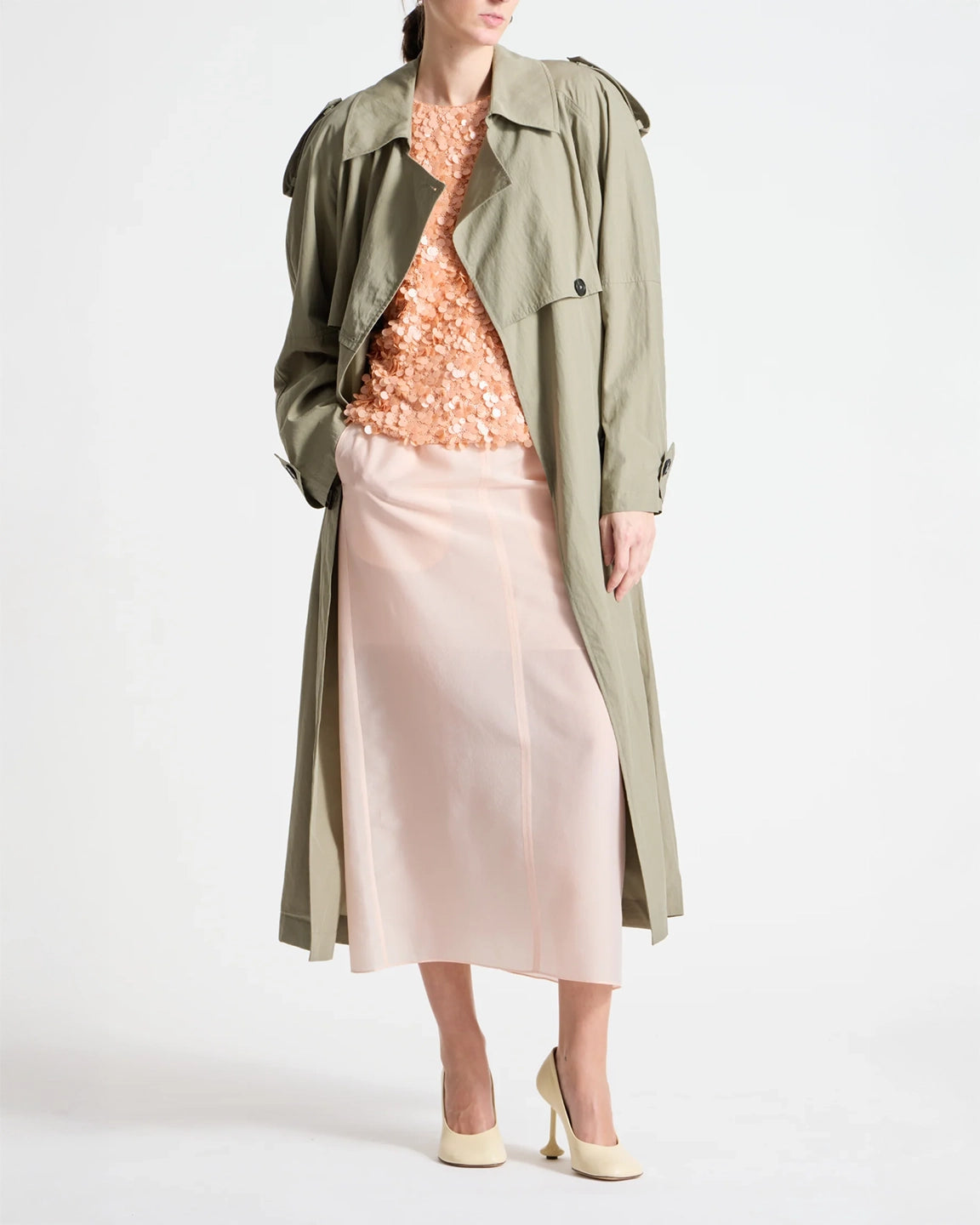 Saint Art Sloan Nylon Trench in Silver Sage