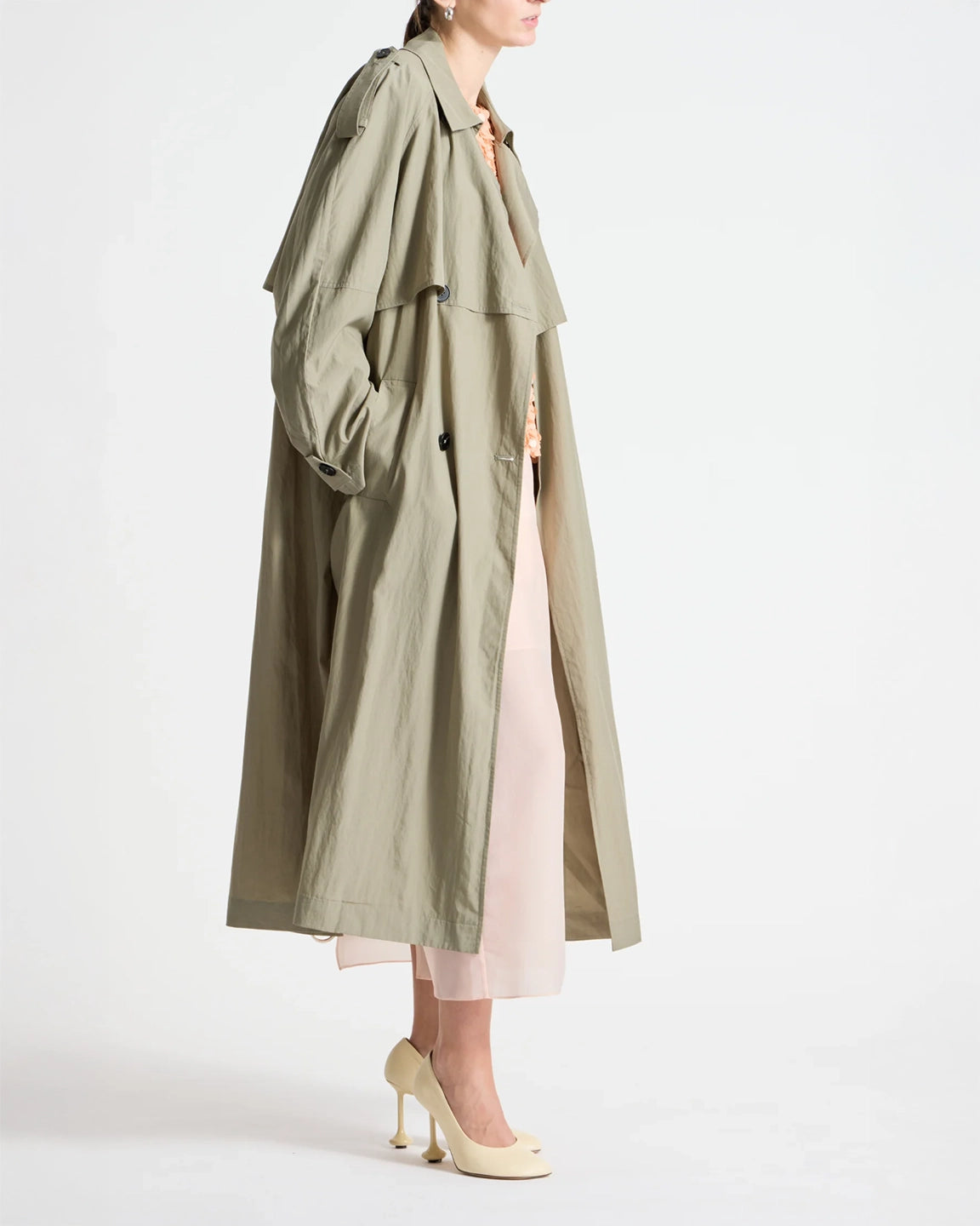 Saint Art Sloan Nylon Trench in Silver Sage