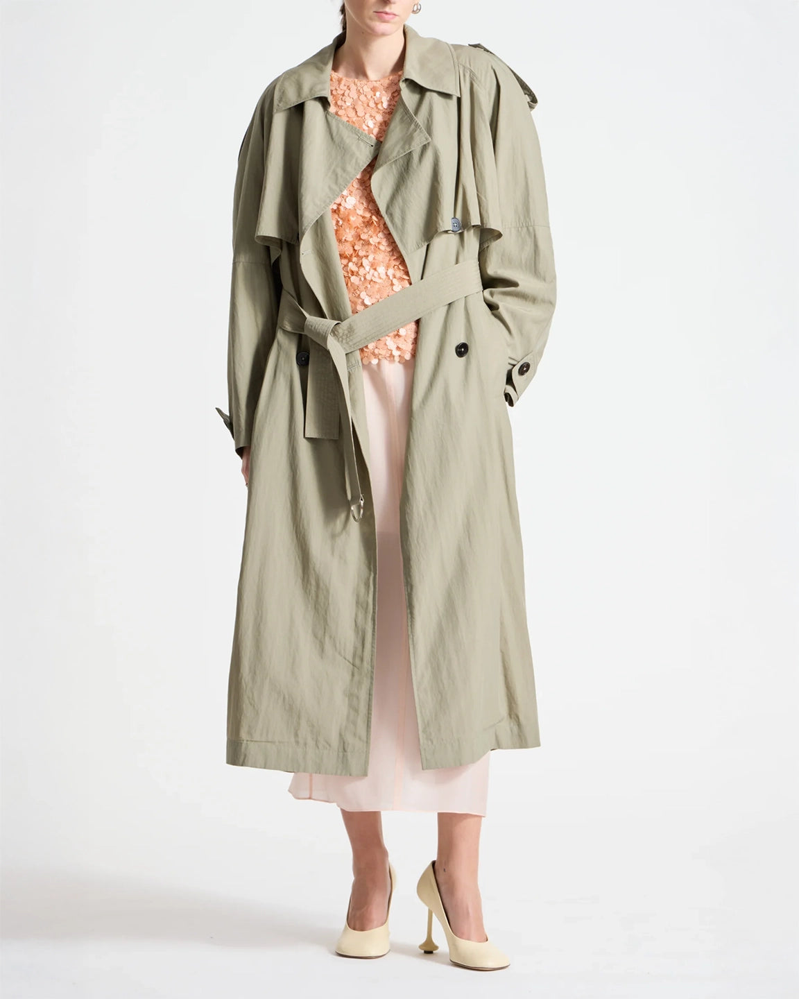 Saint Art Sloan Nylon Trench in Silver Sage