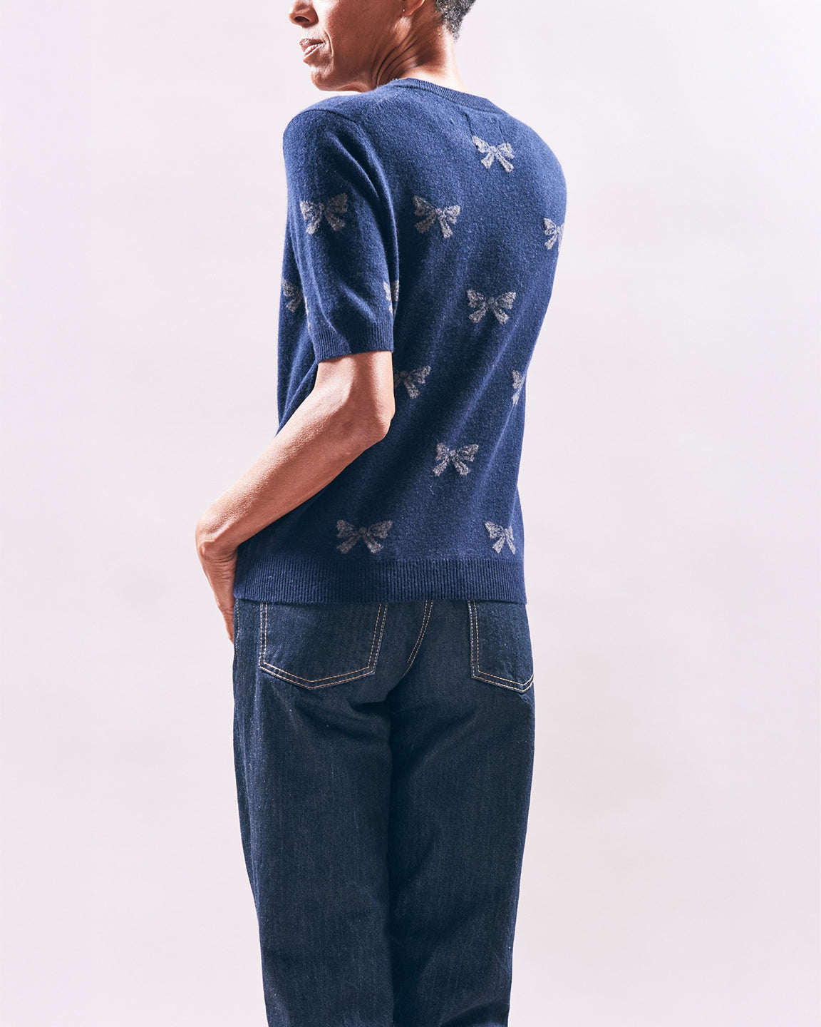 Jumper 1234 Bow Short Sleeve Crew In Midnight Navy/Pewter