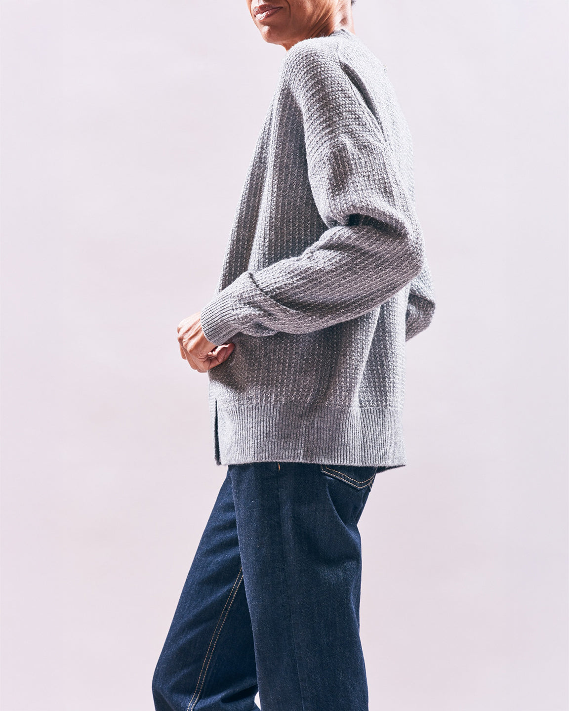 Jumper 1234 Lurex Birdseye Cardigan In Cloudy Silver