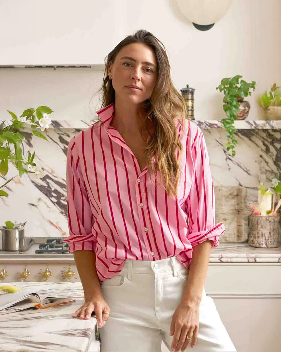 Frank & Eileen Eileen Relaxed Button-Up Shirt Pink Red Stripe