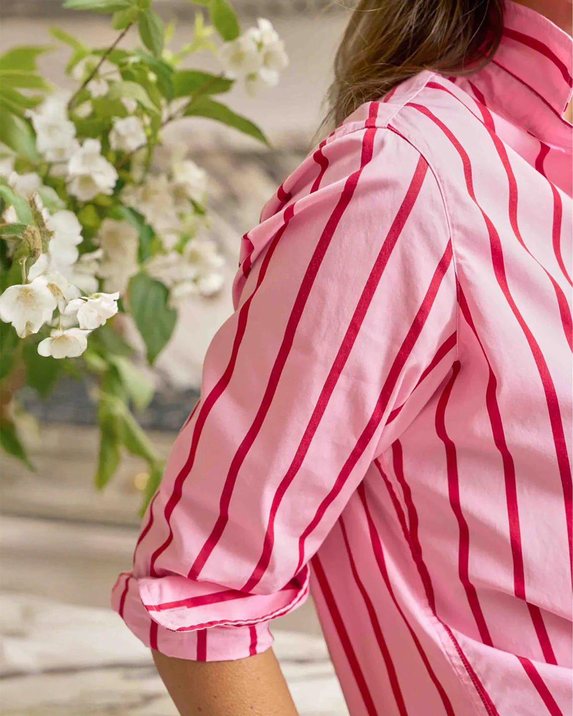 Frank & Eileen Eileen Relaxed Button-Up Shirt Pink Red Stripe