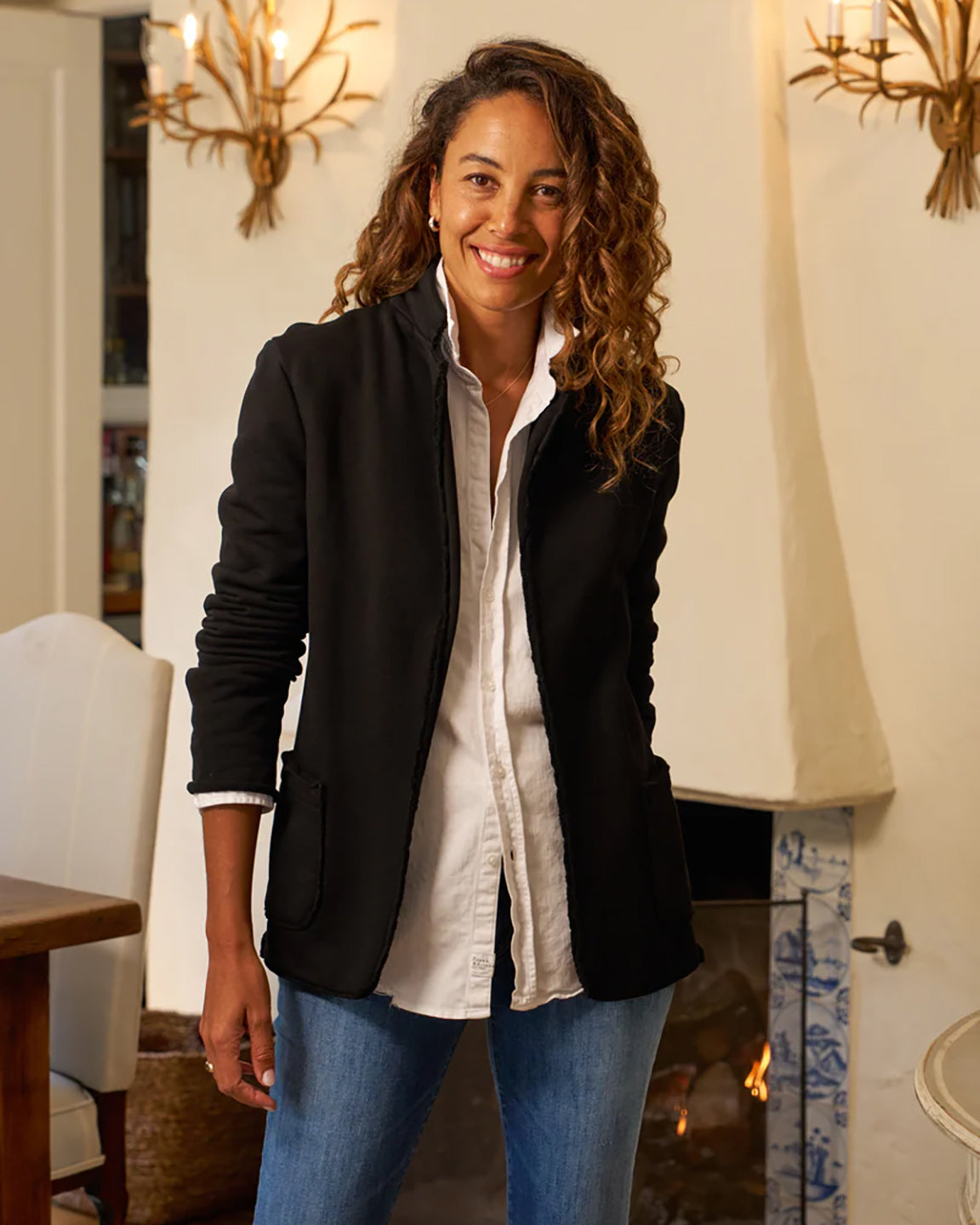 Frank & Eileen Dublin Triple Fleece Sweatshirt Blazer In Black