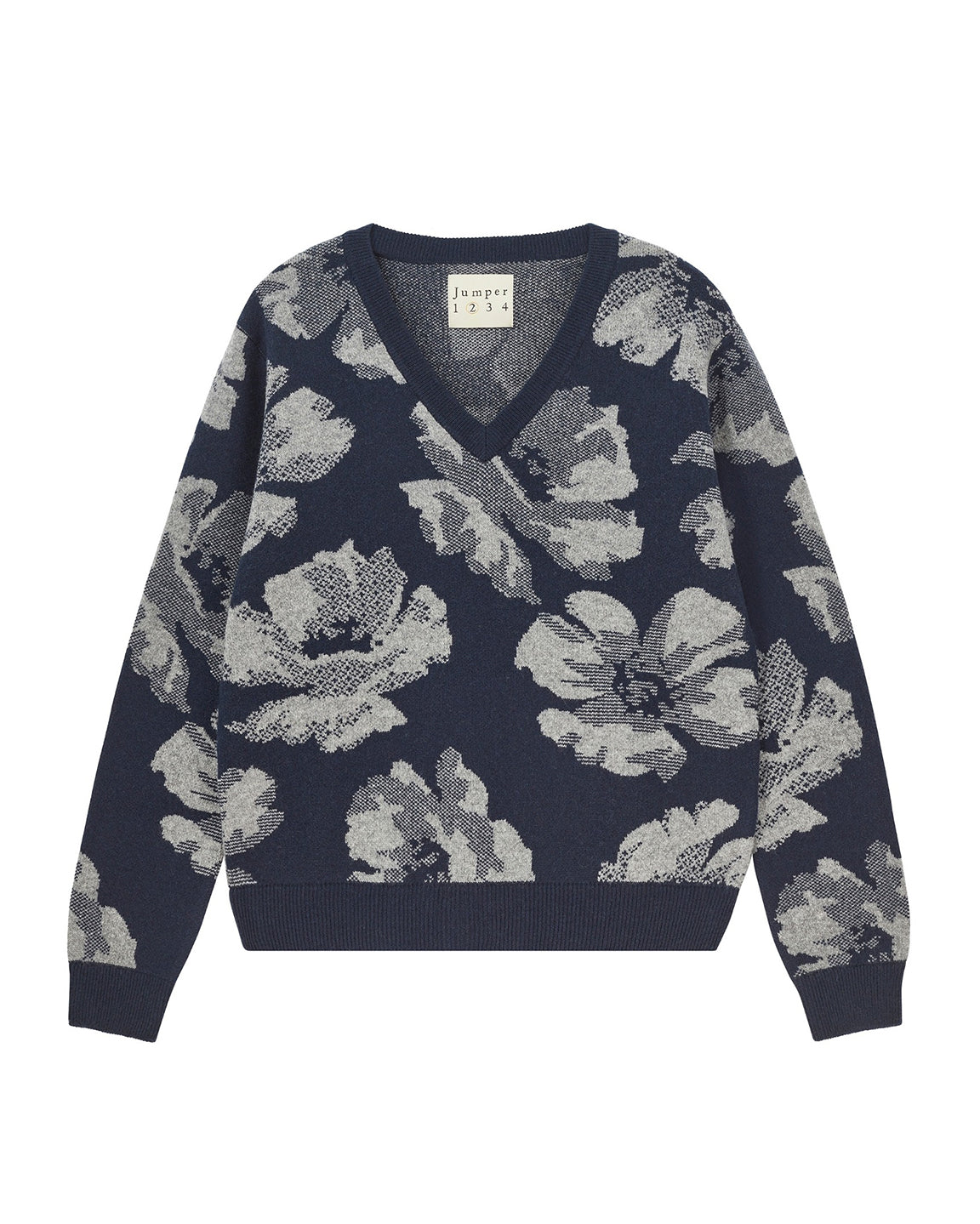 Jumper 1234 Geo Floral Vee in Cloudy Midnight Navy