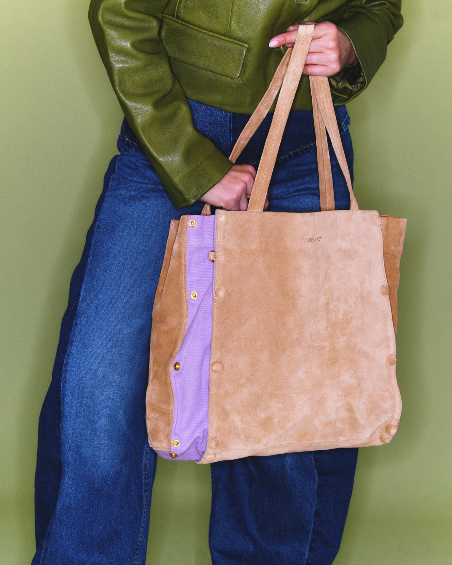 Claris Virot Joseph Bag in Off White and Lavender Leather
