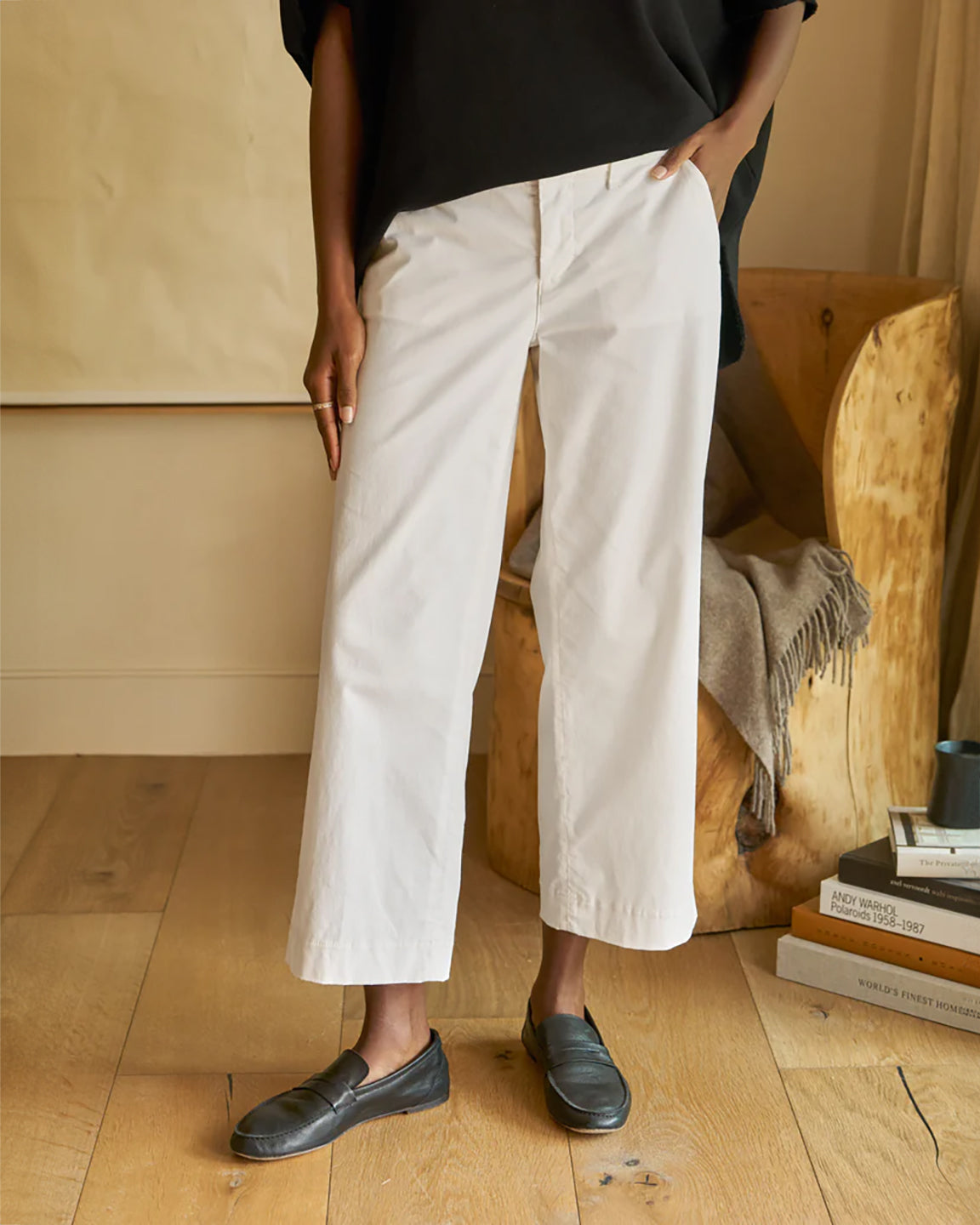 Frank & Eileen Westport Italian Wide Leg Chino in Chalk
