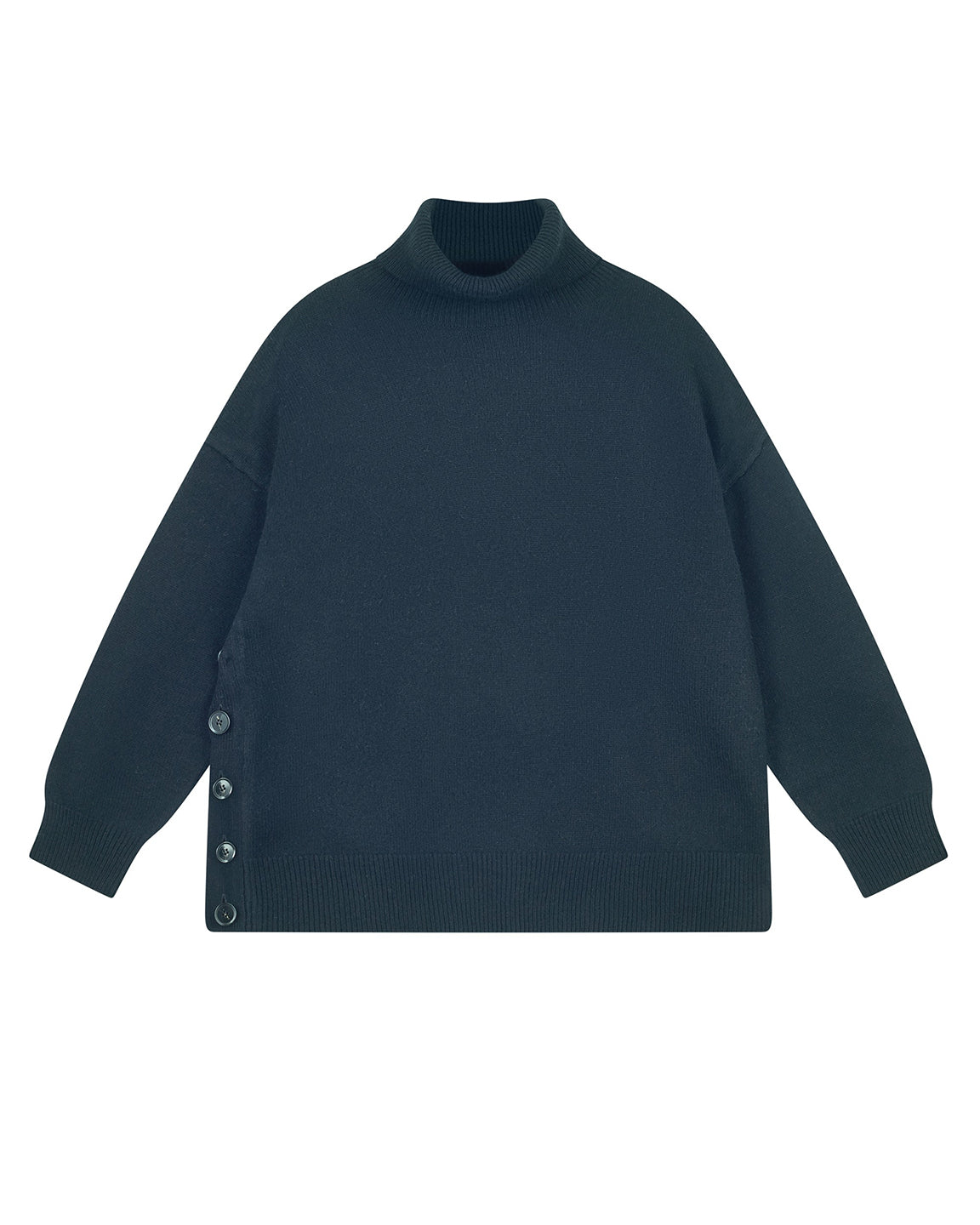 Jumper 1234 Boyfriend Split Side Hem Button Roll Collar Sweater