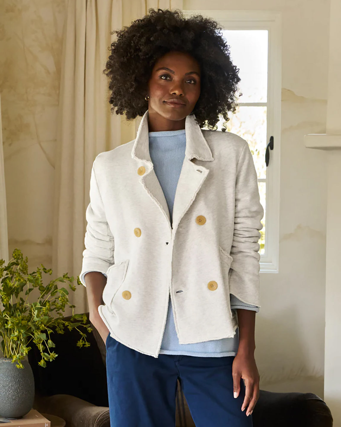 Frank & Eileen Mini Belfast Crop Peacoat in Heather White Melange