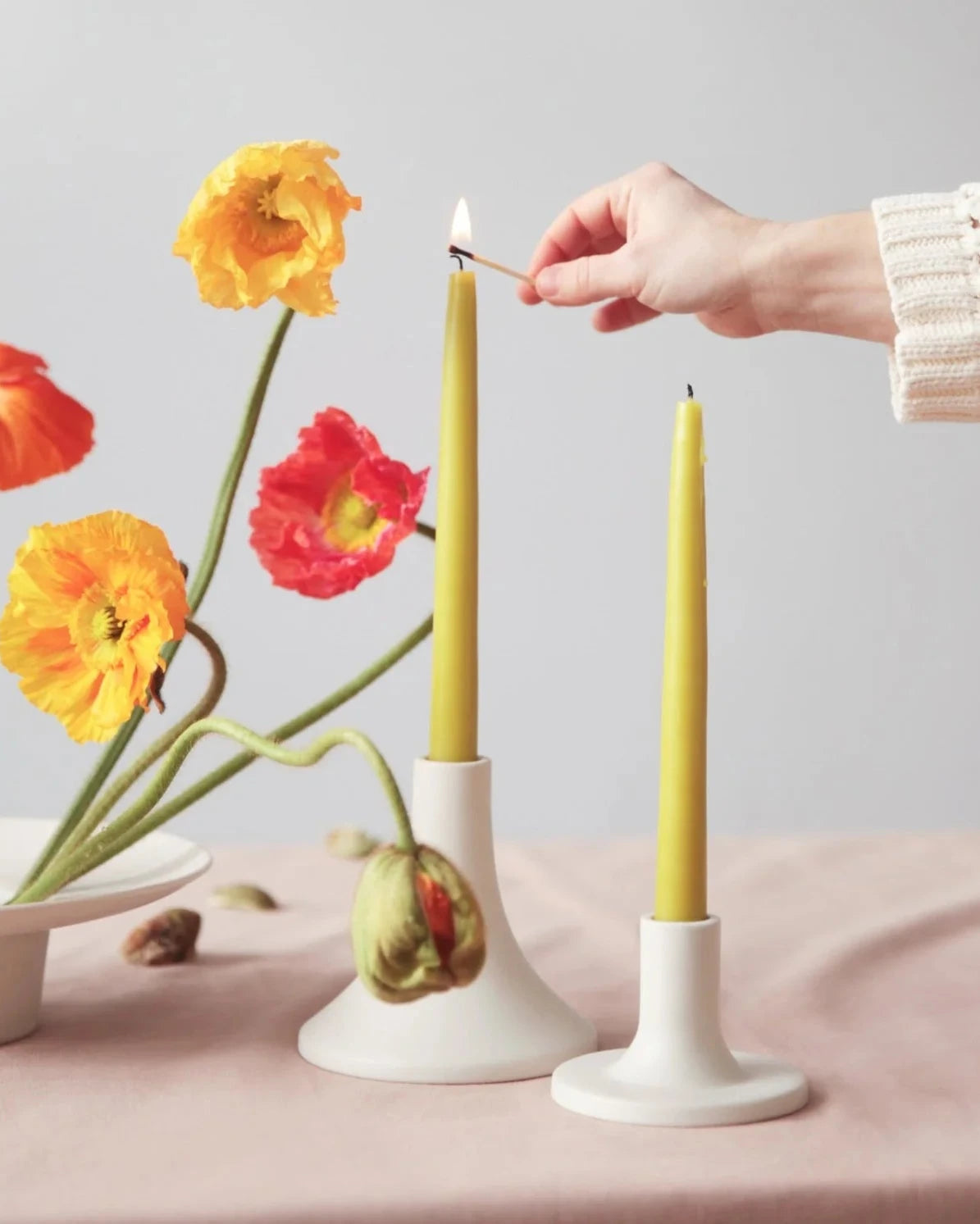 The Floral Society Short Grand Ceramic Taper Holder in Matte White