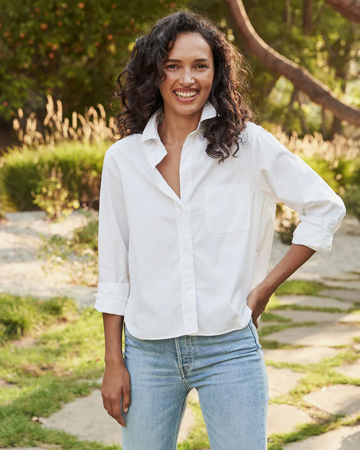 Frank and Eileen Silvio Untuckable Button Up Shirt in White