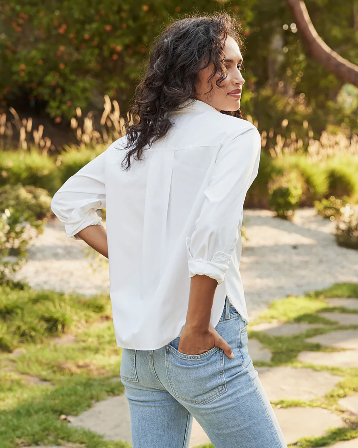 Frank and Eileen Silvio Untuckable Button Up Shirt in White