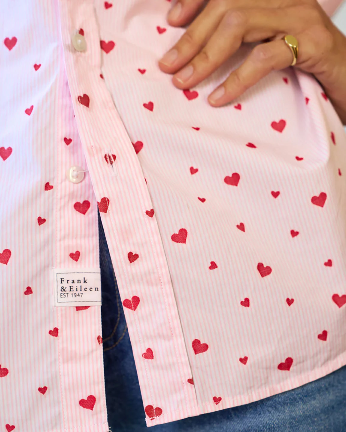 Frank & Eileen Relaxed Button-Up Shirt Pink Stripe Hearts