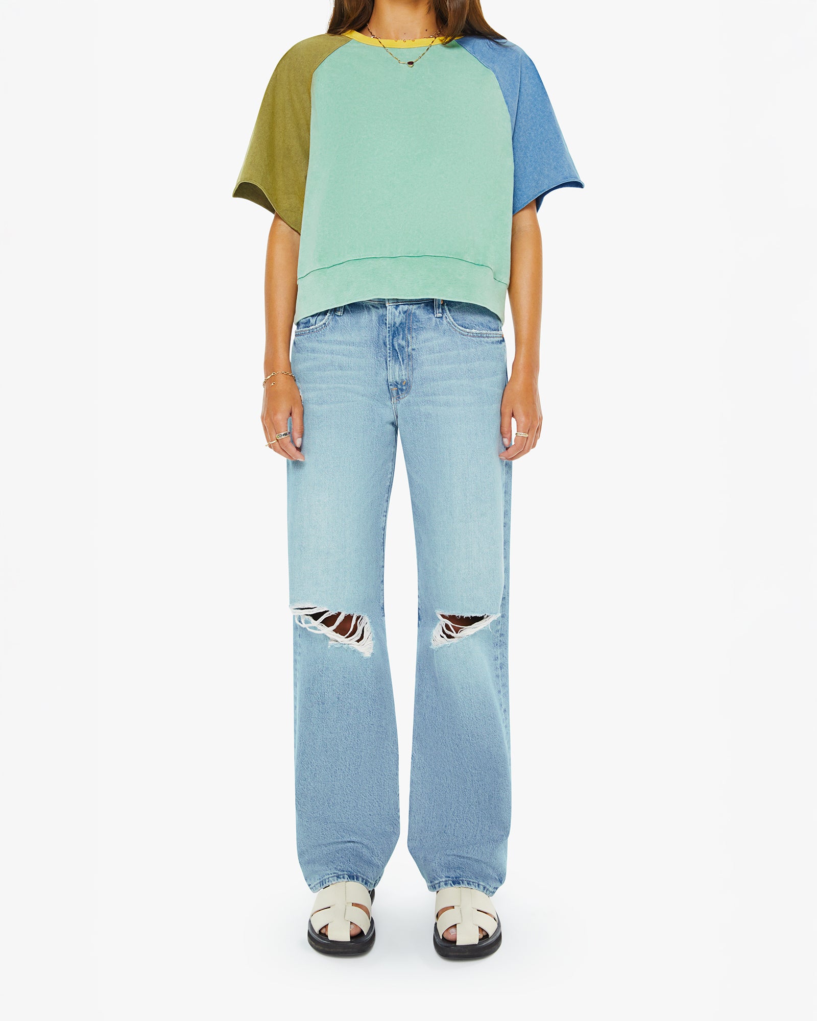 Mother The Quick Dip Top in Green, Blue, and Yellow Multi