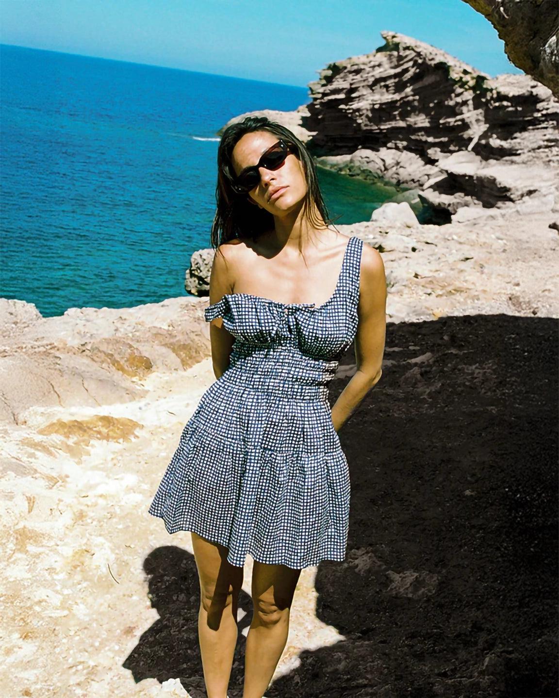 Ciao Lucia Gianluca Smocked Waist Mini Dress in Check