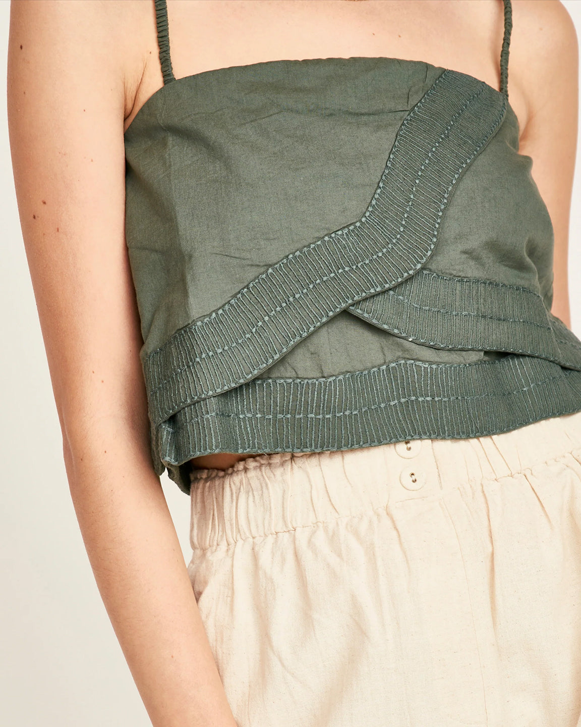 Mirth Bahia cropped Tank In Verde Fossil