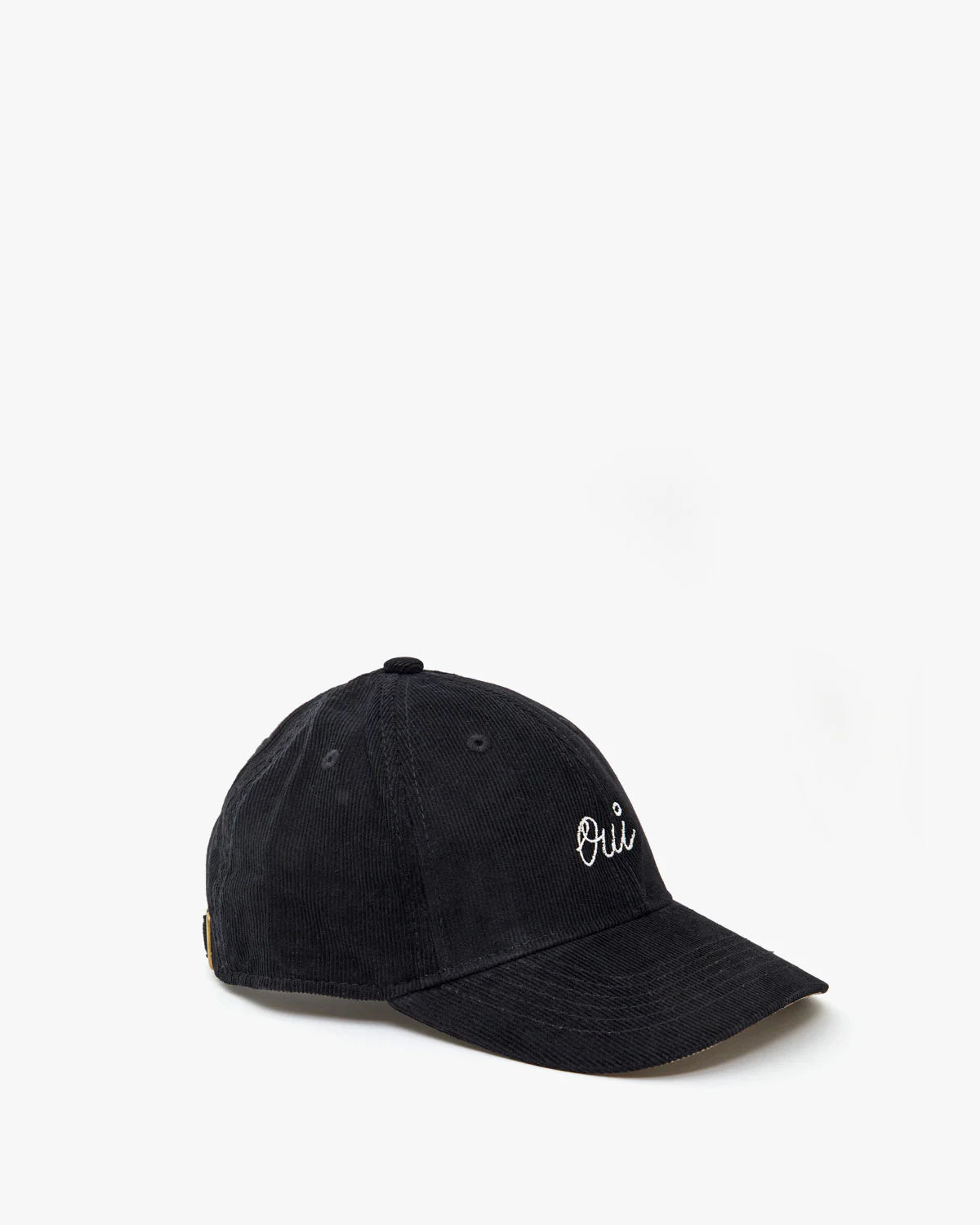 Clare V. Black Corduroy Baseball Hat with Cream Oui Embroidery