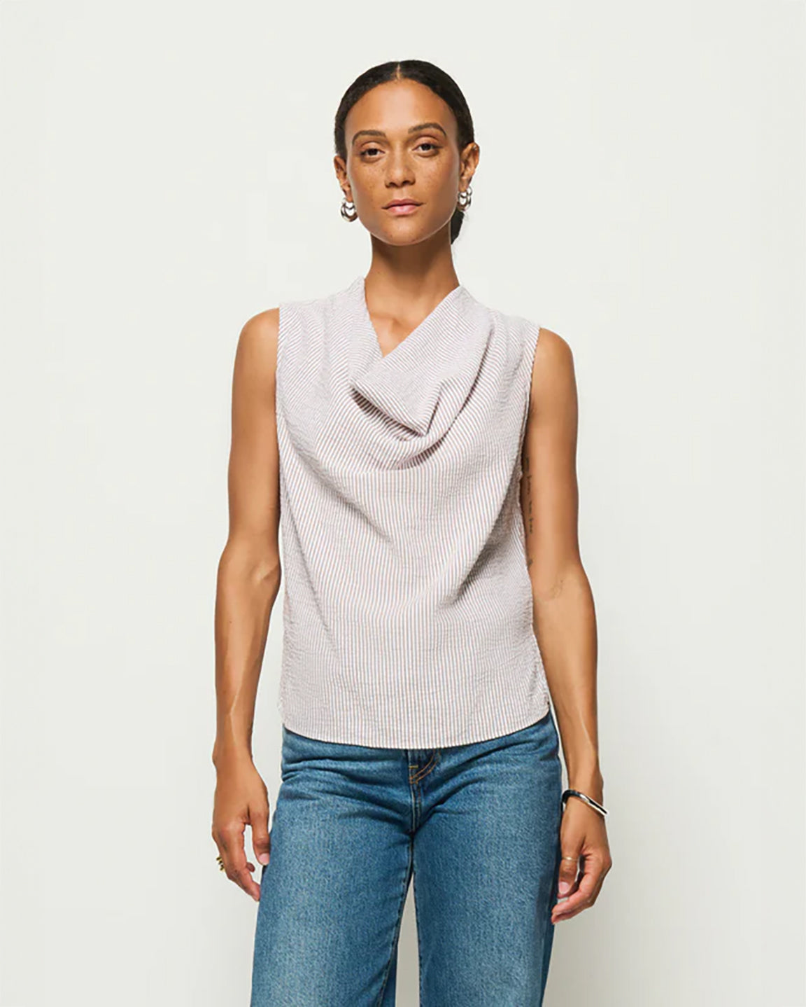 Nation Cille Cowl Neck Tank in Praline Stripe