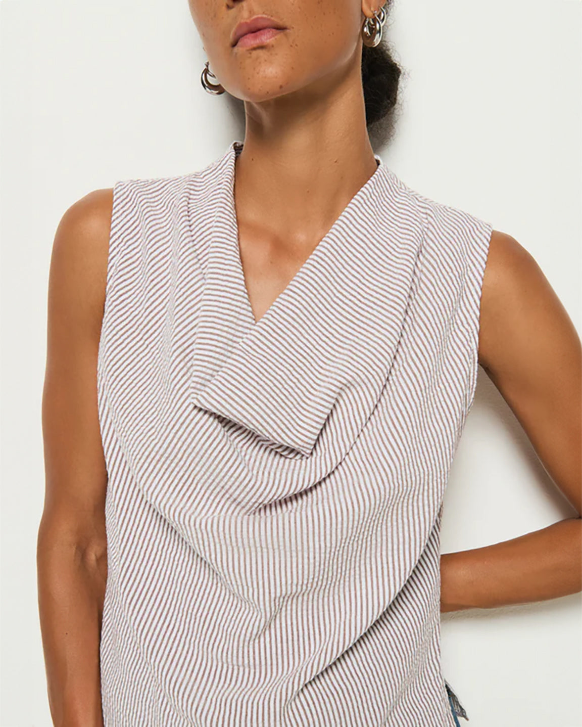 Nation Cille Cowl Neck Tank in Praline Stripe