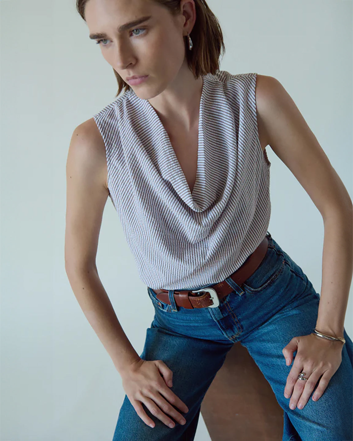Nation Cille Cowl Neck Tank in Praline Stripe