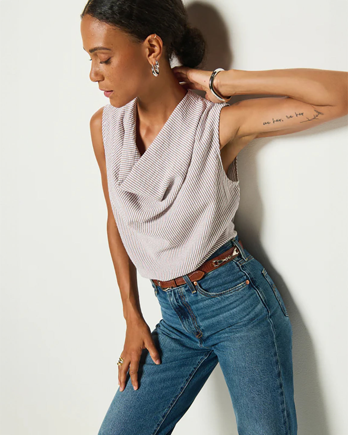Nation Cille Cowl Neck Tank in Praline Stripe