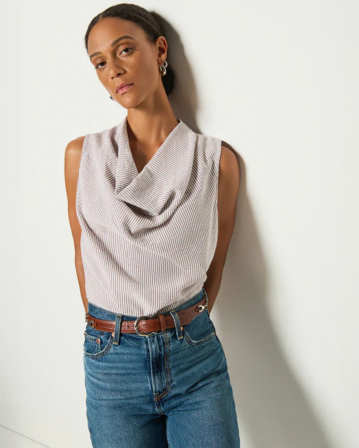 Nation Cille Cowl Neck Tank in Praline Stripe