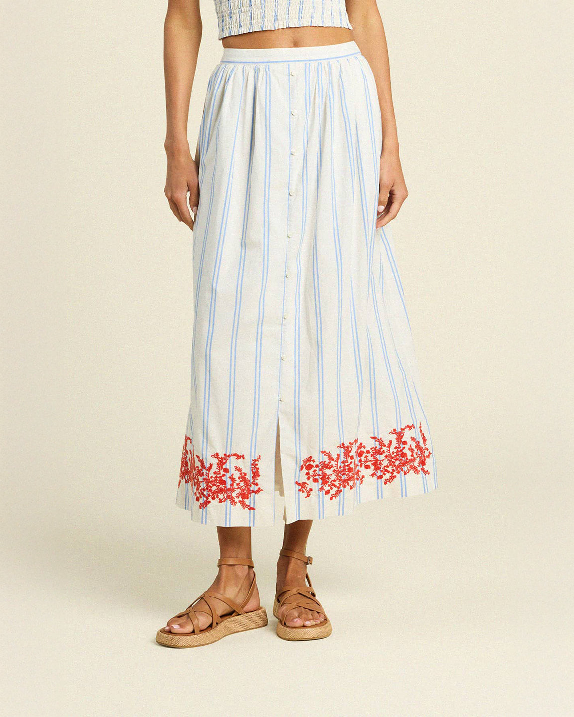 Trovata Birds of Paradis Lisette Skirt In Cerulean Stripe