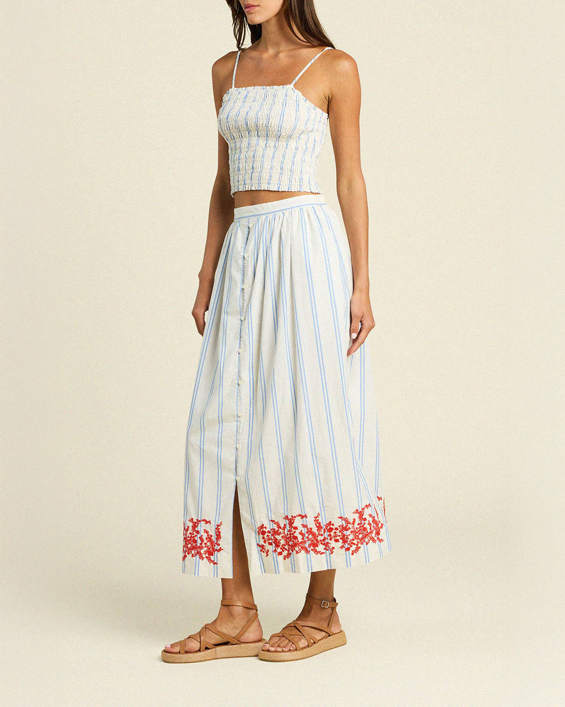 Trovata Birds of Paradis Lisette Skirt In Cerulean Stripe