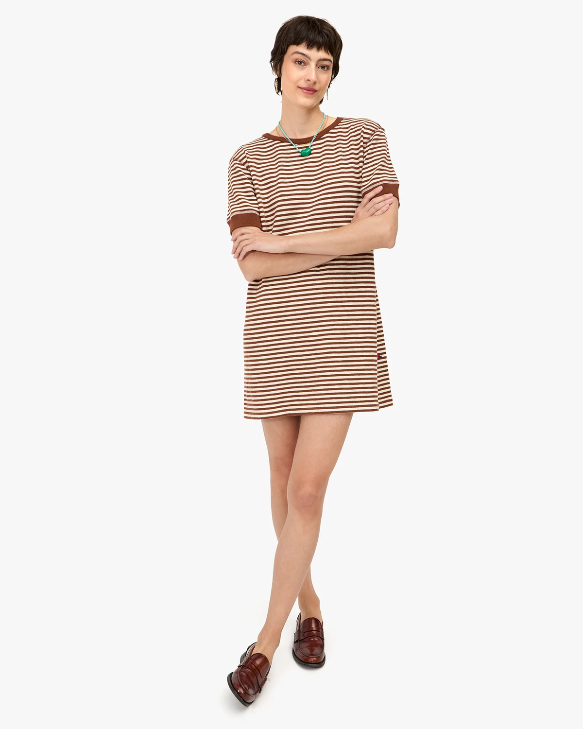 Clare V. Striped Le Bateau Dress in Cream/Chestnut