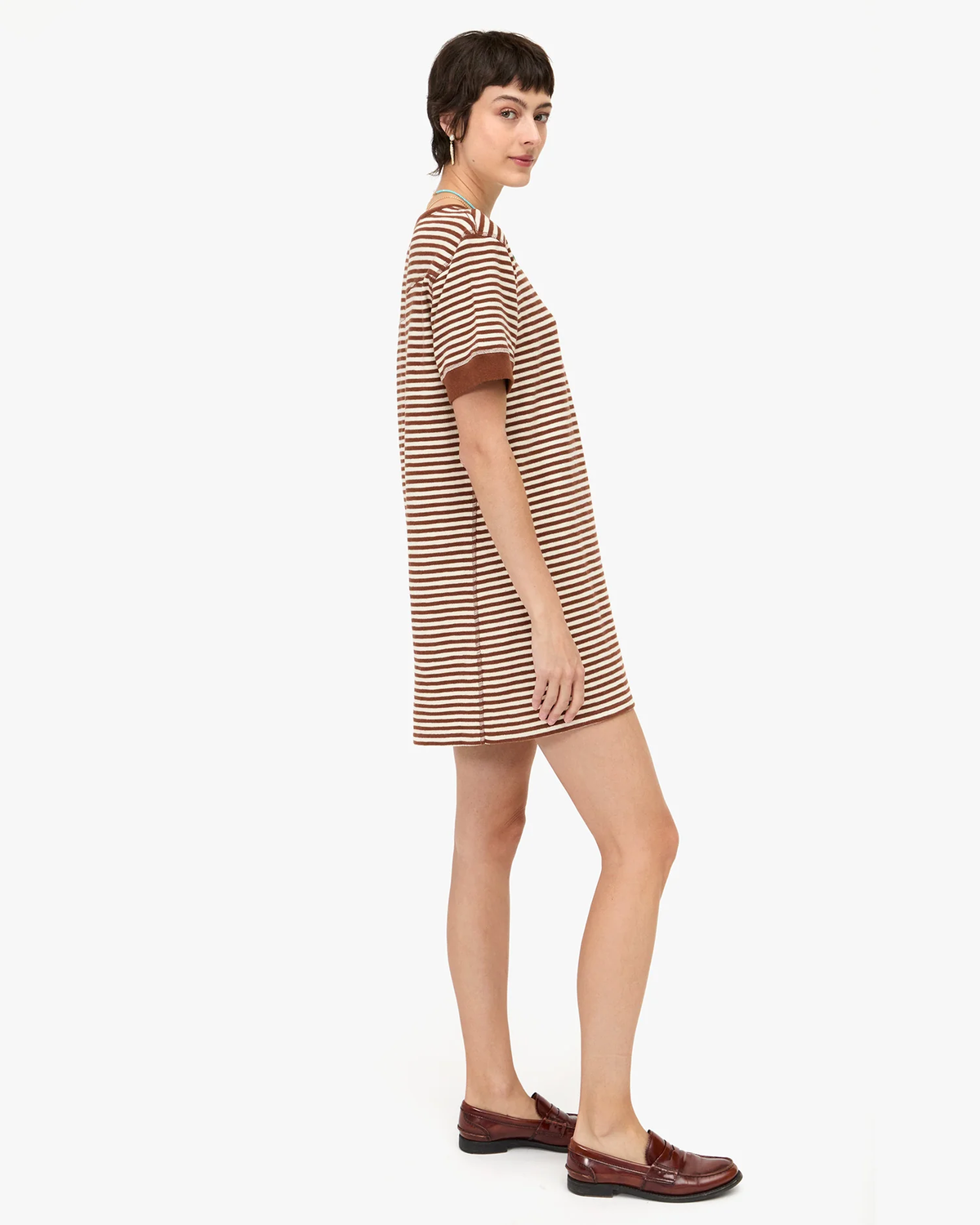 Clare V. Striped Le Bateau Dress in Cream/Chestnut